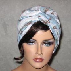 Handmade Twist Fashion Turban -Blue, White, Lace, Burnout